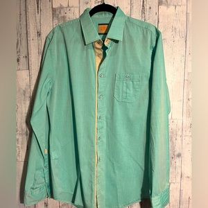 Hugo Boss  green slim fit shirt trimmed in tan trim.
